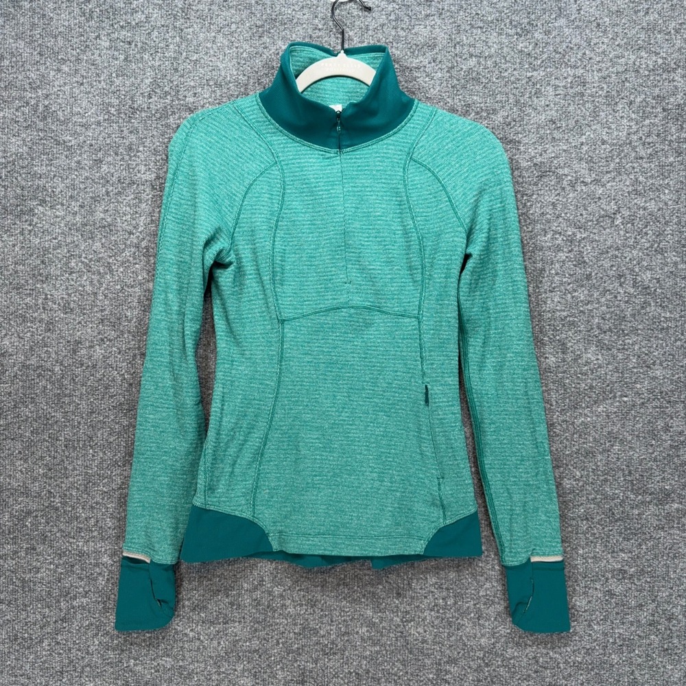 Lululemon Pullover‎ Shirt Women 4 Green 1/2 Zip Thumbholes Athletic Performance